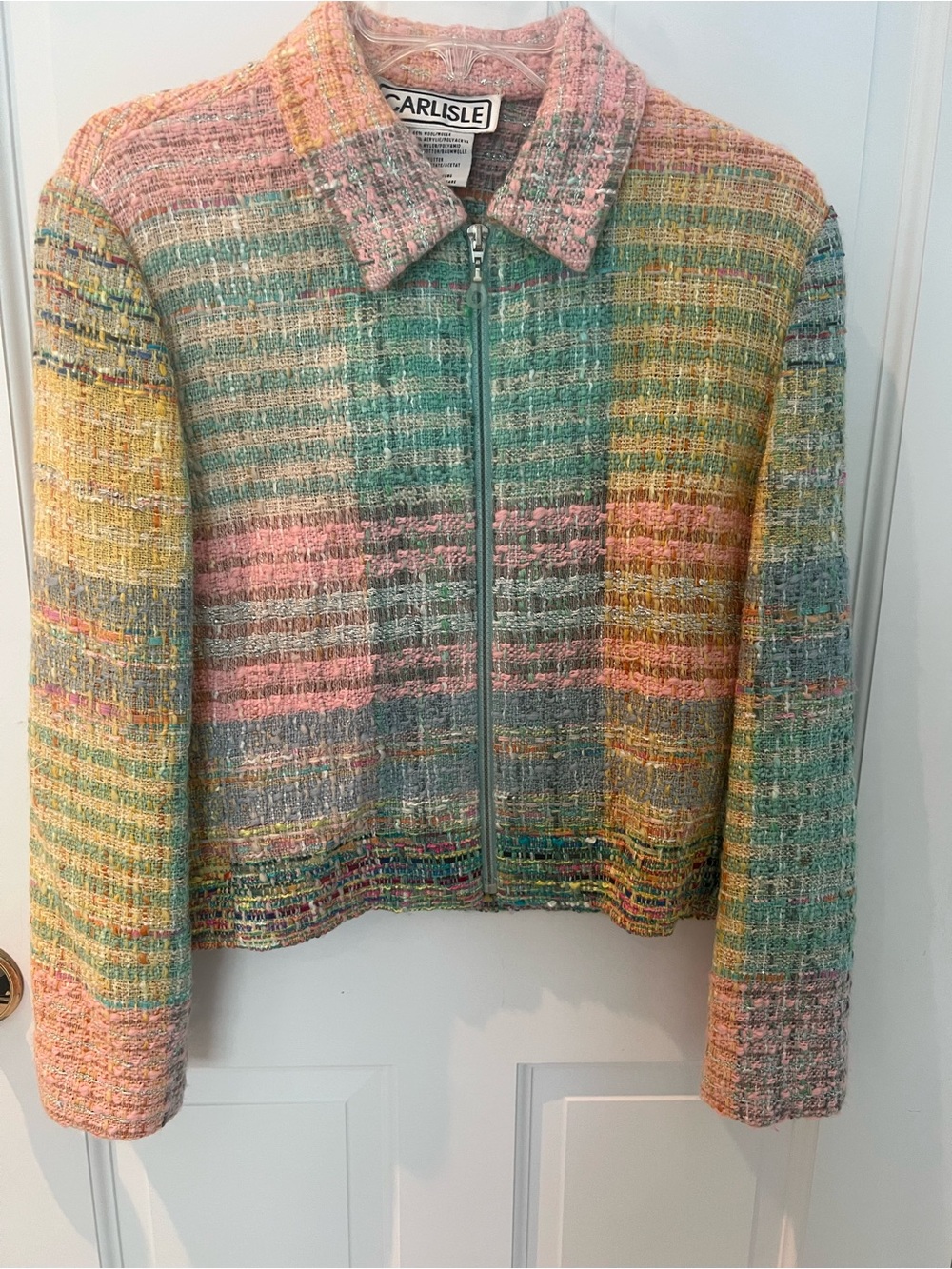 Carlisle Pastel Tweed Zip Jacket in Pink, Mint, Yellow and Blue